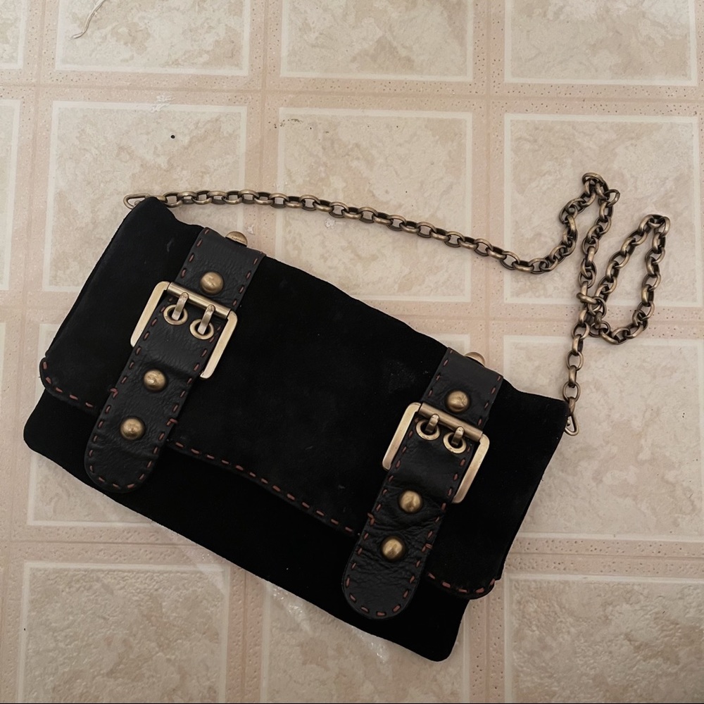 Vintage Black Suede Shoulder Flap Purse 💜